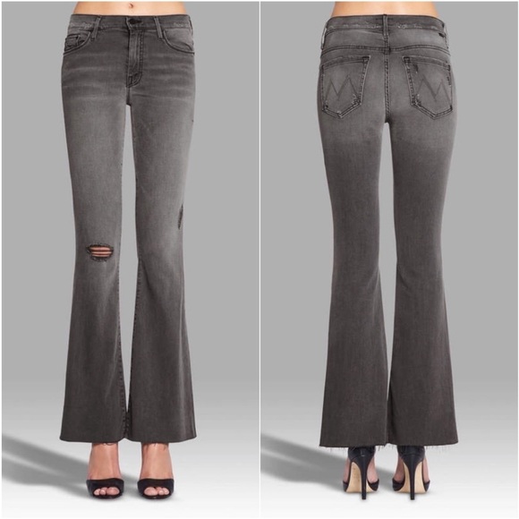 MOTHER Weekender Fray Denim Flare Jeans High Rise Waist Raw Hem Gray Wash 29 - Picture 1 of 15